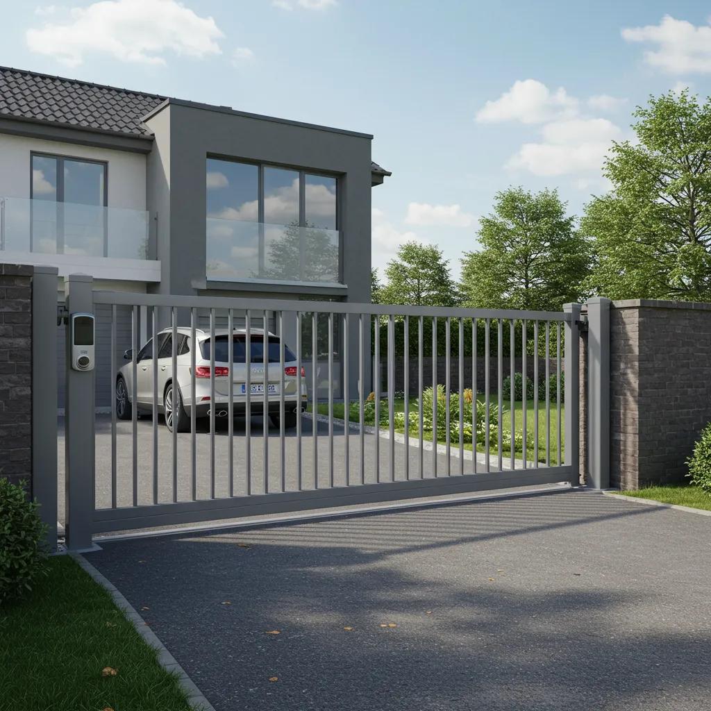 Automatic driveway gate in action, showcasing security and modern design